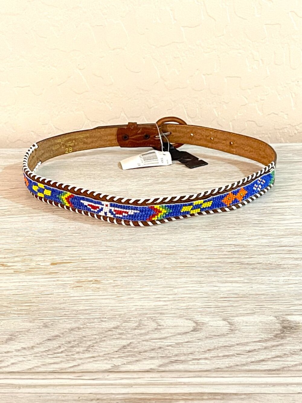 New Beaded Leather Belt Brown Tan Southwest 28